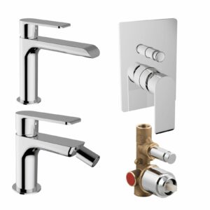 Set Miscelatore Lavabo Con Bidet Scarico Automatico Ed Incasso Doccia Completo 2 Uscite Cromato- Xs Teorema - immagine 1