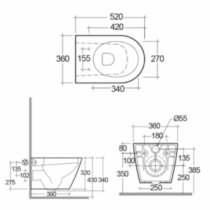 Wc sospeso a parete rimless 52cm con fissaggio nascosto - Serie Resort RAK Ceramics - immagine 2