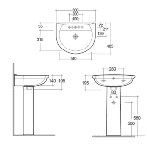 Lavabo con colonna bianco 60 cm - Serie Karla RAK Ceramics - immagine 2